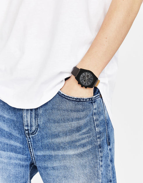 Watch with leather strap